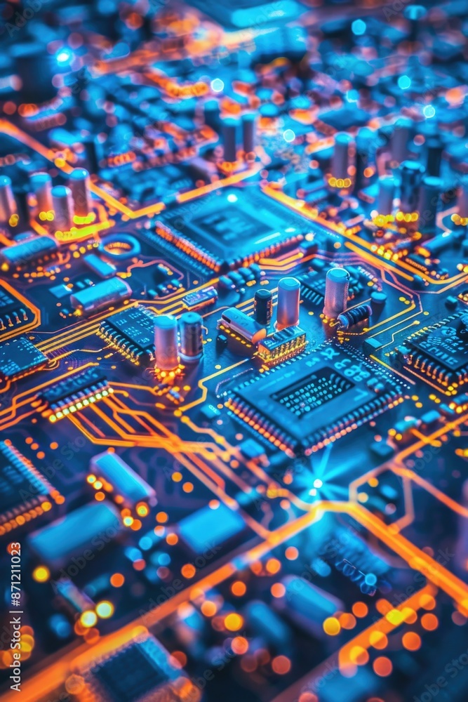 Poster a high-quality image of a computer circuit board, great for tech-related projects