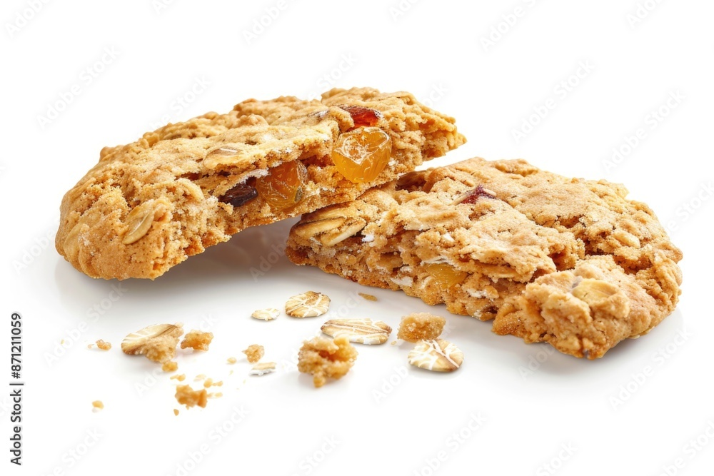 Poster a pair of oatmeal cookies stacked on top of each other, ideal for decorating or as a creative prop