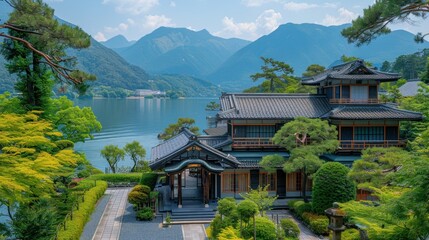 Naklejka premium A panoramic view of blank, where FamiliesInJapan's cultural heritage shines through every detail