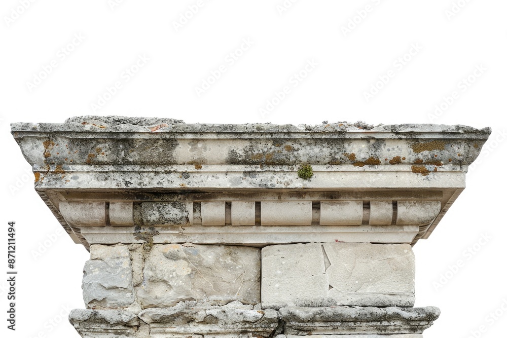 Poster a stone column featuring a clock at the top