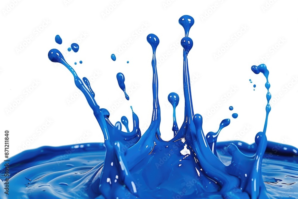 Poster a small amount of blue paint splashed onto a white surface, ready for artistic use