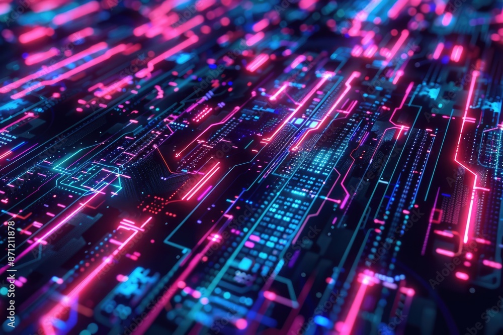 Poster detailed view of electronic components on a computer motherboard