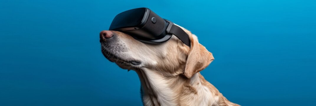 Innovative concept  dog in vr glasses with customizable area for text or graphics