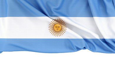 Flag of Argentina isolated on white background with copy space below. 3D rendering