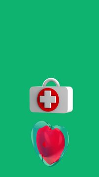  3D red 3D heart spinning inside a glass heart and medicine cabinet concept World Organ Donation Day. 