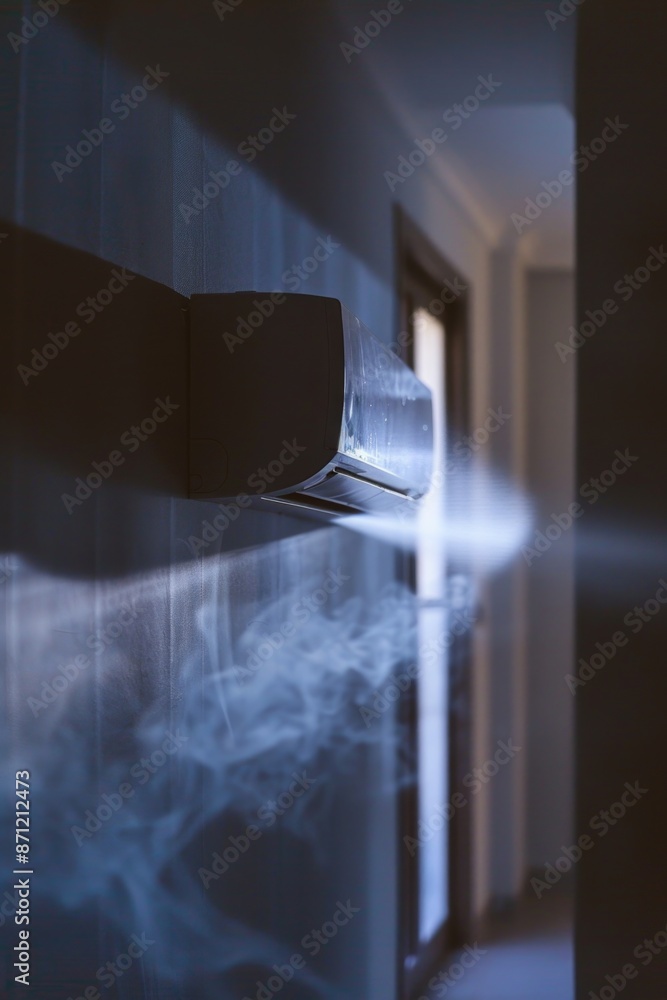 Aufkleber A faulty air conditioner on the wall with visible smoke emitting from it, potentially causing concern about its functionality and safety