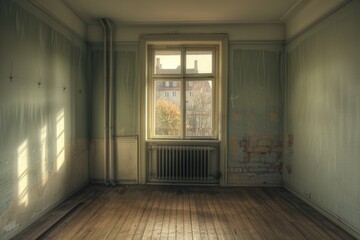 Fototapeta premium Cozy interior room with modern radiator and large window, suitable for architecture or design concepts