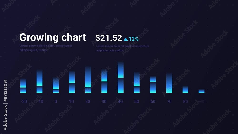 Poster growing chart concept. moving banner with statistics and infographics. data visualization, graphs an