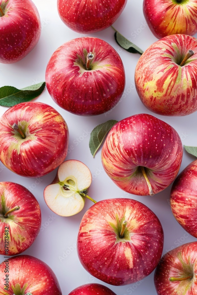 Aufkleber A group of red apples sit on top of a white table, great for still life photography or as a decorative element