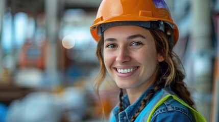 Smiling Female Engineer in Construction Gear