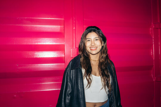 Direct flash happy woman portrait