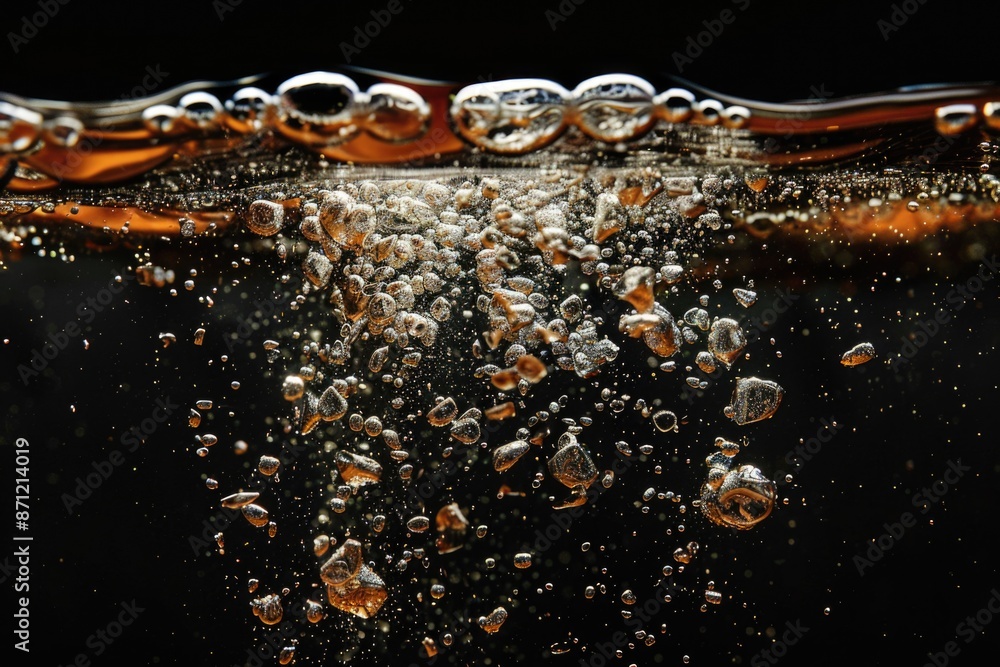 Poster a close-up shot of bubbles forming in a glass of water, ideal for use in health and wellness or scie