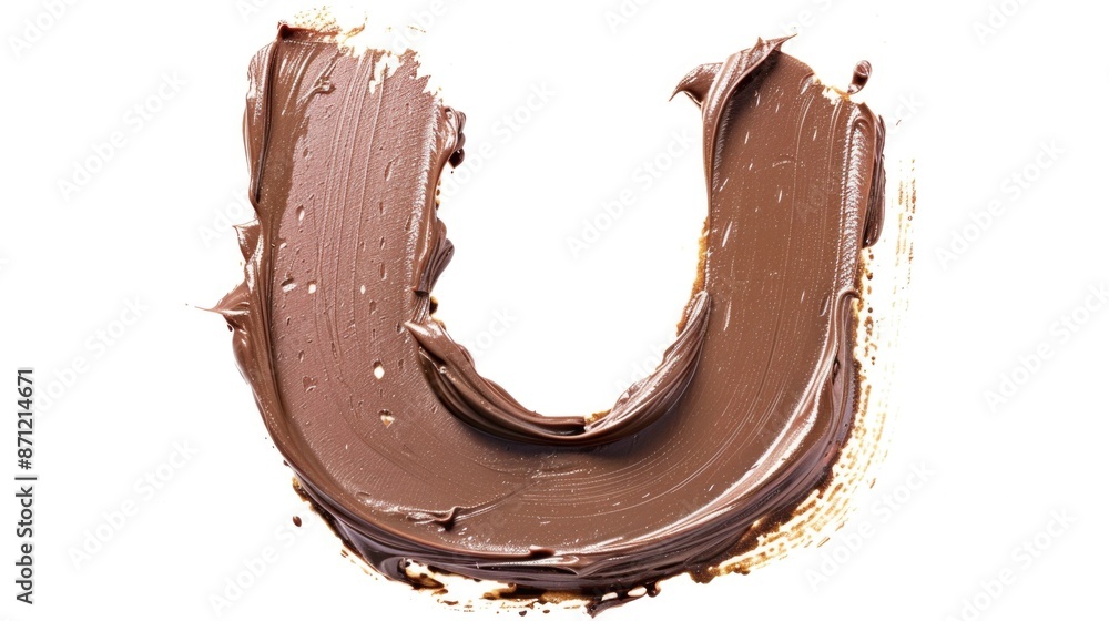 Poster a single letter 'u' frosted with chocolate on a white background, perfect for using in designs relat