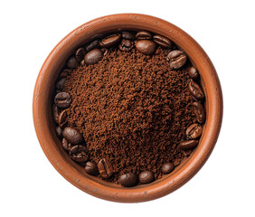 Ground coffee in a bowl isolated on transparent background