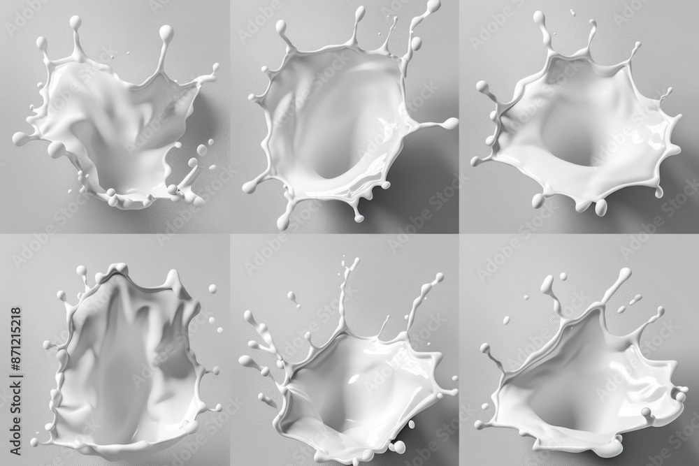 Poster four different views of a milk splash for use in food or drink related concepts