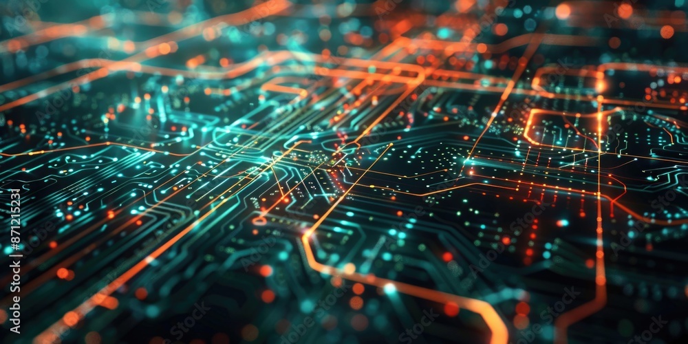 Poster high-tech electronic components and wires on a computer circuit board