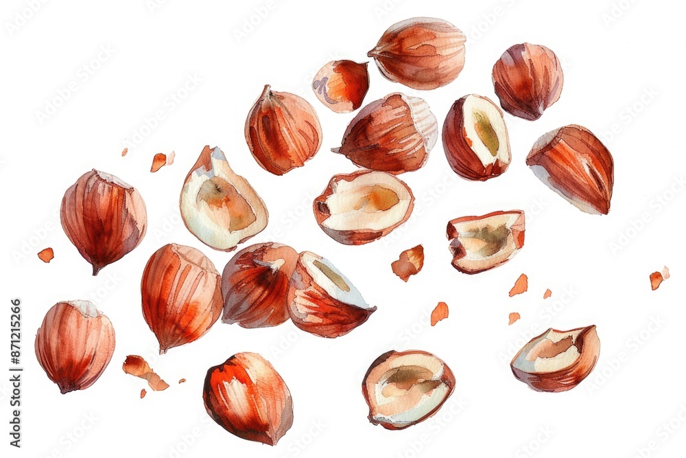 Poster A close-up view of various nuts arranged on a white background