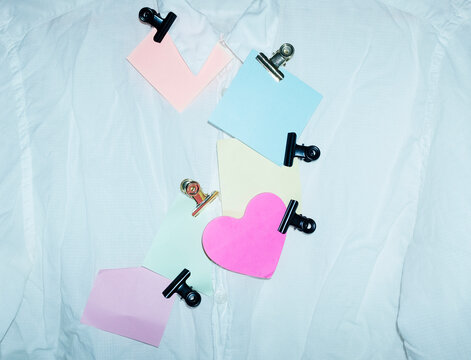 Classic white office business shirt with post it notes with hard flash