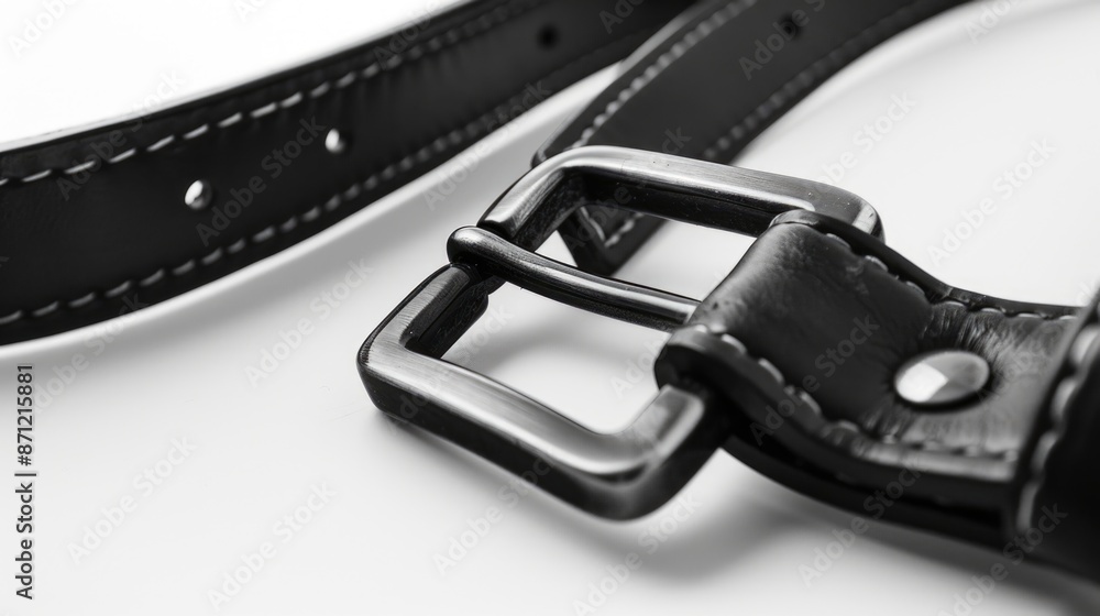 Poster a close-up view of a belt on a white surface, perfect for showcasing its design and details