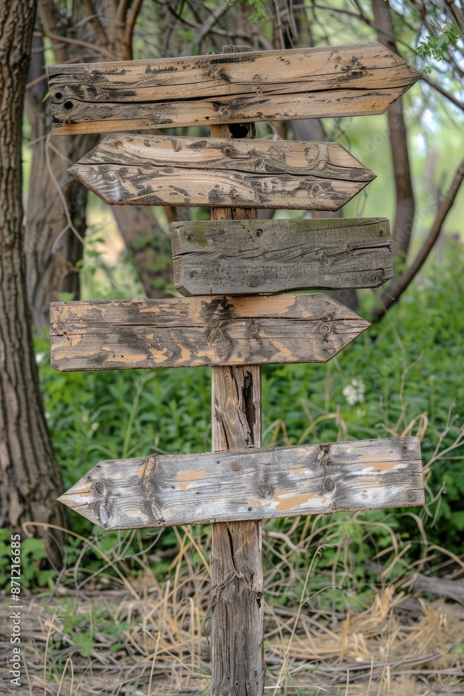 Aufkleber a wooden sign with multiple arrows pointing in different directions