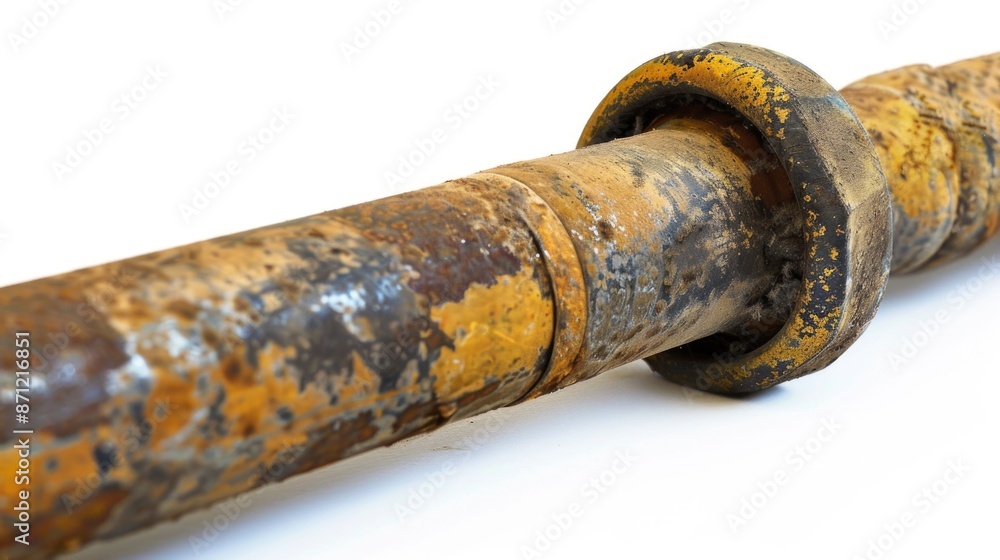 Poster Close-up shot of a rusty pipe on a white background