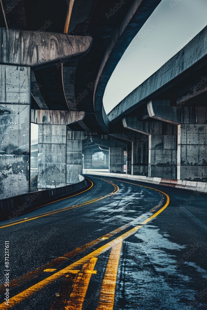 Aufkleber a road with a yellow line marking the edge, suitable for infrastructure or transportation concepts