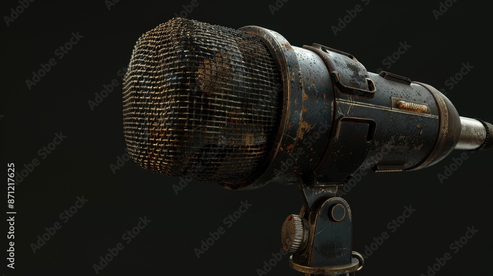 Poster A close-up shot of a microphone on a dark background, perfect for music or audio-related visuals