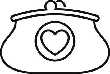 Line art icon of a purse with a heart signifying donating money for charity