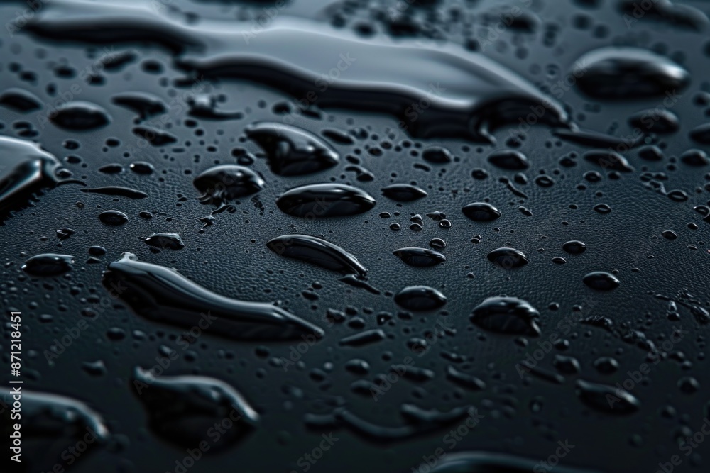 Poster a close up view of water droplets on a surface, suitable for use in scientific or educational contex