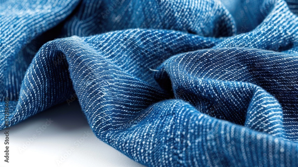 Poster a close-up shot of a blue cloth lying flat on a white surface, perfect for adding texture and color 