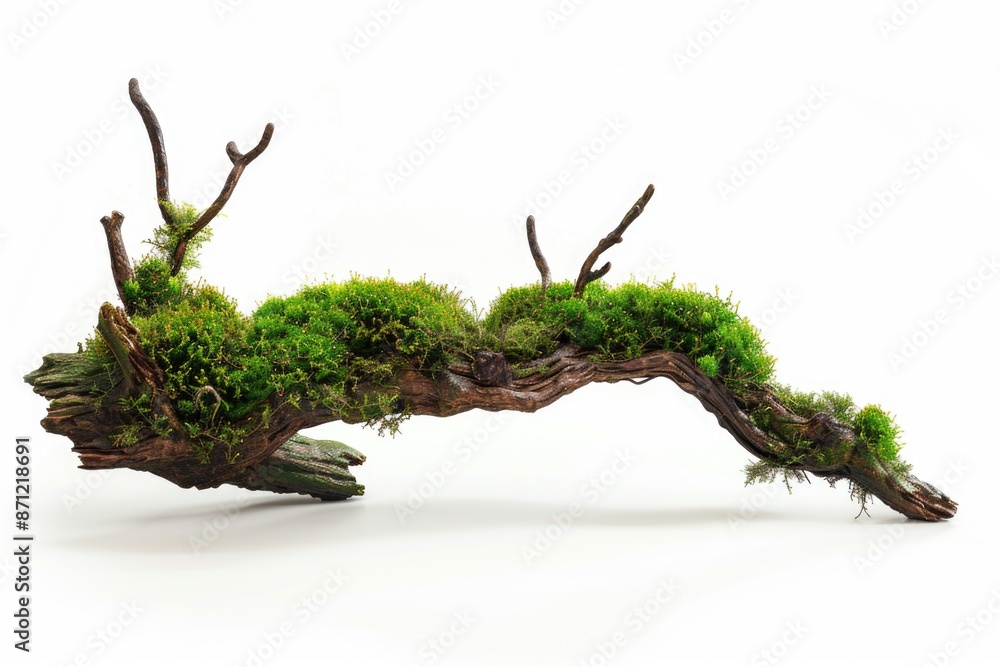 Aufkleber a close-up shot of a moss-covered tree branch on a white surface