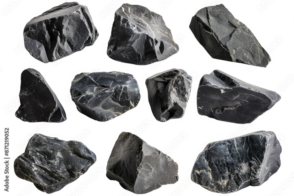 Poster a collection of rocks on a simple white background