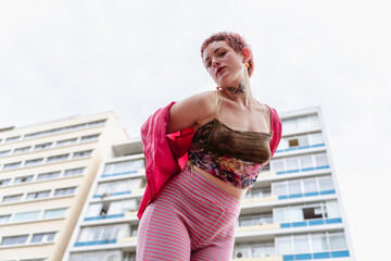 Pink Outfit Model Posing Outdoors