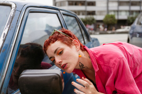 Urban Street Portrait with Vintage Car