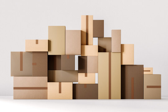 Shipping Boxes in an Empty White Room