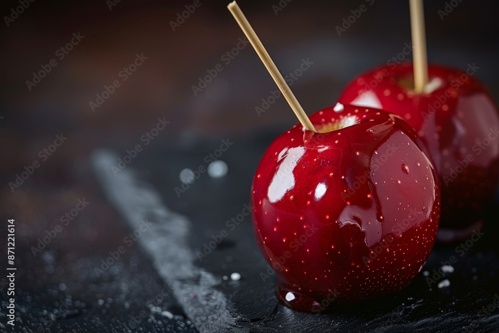 Wall mural Toffee apples against dark backdrop