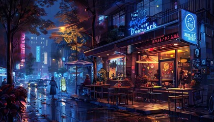 streetside restaurant, anime