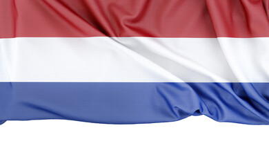 Flag of Netherlands on white background with copy space below. 3D rendering