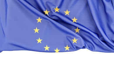 Flag of European Union isolated on white background with copy space below. 3D rendering