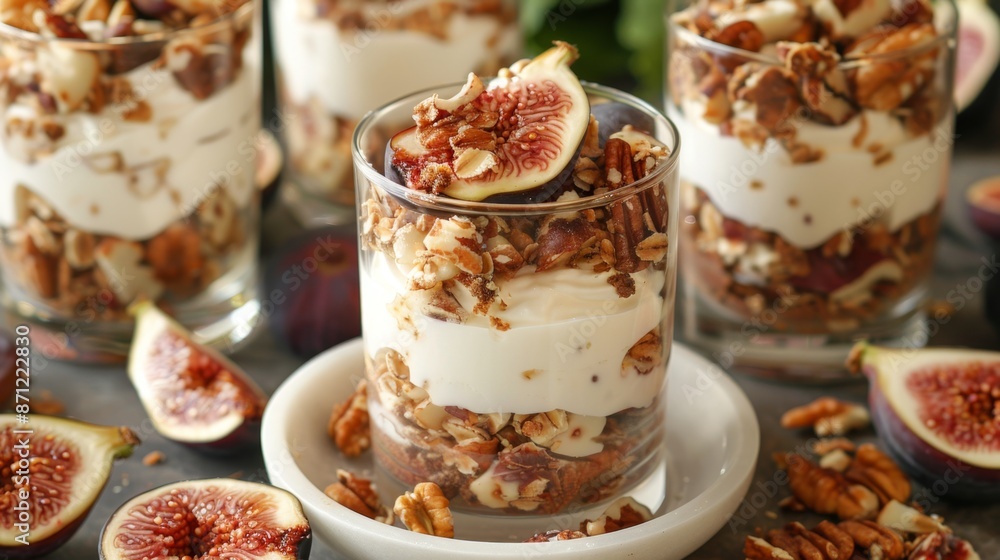 Sticker healthy parfait, a tasty fig and yogurt parfait, a creamy and nutritious dessert ideal for a refreshing summer indulgence