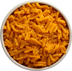 Mac n cheese macaroni pastas cheesy mac bowl dish top view angle - Ready to use Premium PNG Cutout Isolated image, top view
