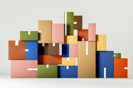 Colorful Cardboard Boxes with Stuff Inside - Moving Day Concept