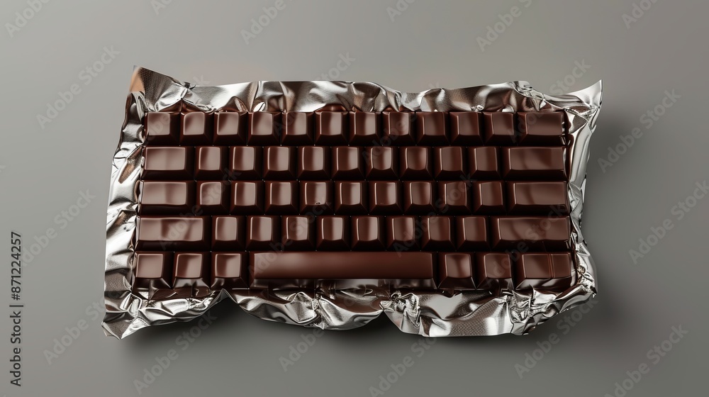 Aufkleber Creative concept style of a chocolate keyboard. Unique concept art showing a chocolate bar resembling a computer keyboard. Perfect for artistic and creative thematic needs. AI