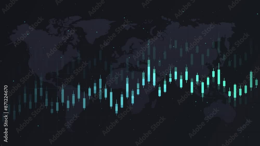 Poster market investment trading. moving banner with map under graphs and diagrams. global business and ent