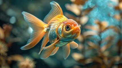 Aquarium Delight: Oranda Goldfish Close-Up View