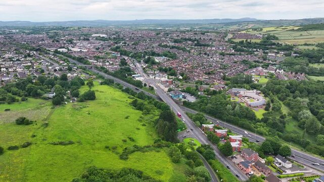 Aerial view of North Belfast, Newtownabbey and Glengormley Co Antrim Coast Northern Ireland 