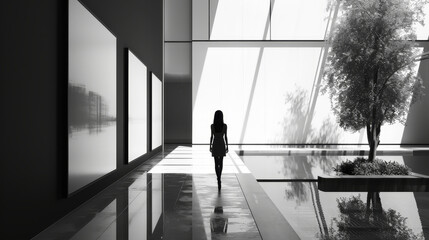 A minimal interior architecture featuring a bright color tone private museum space with modern contemporary design and perfect natural lighting