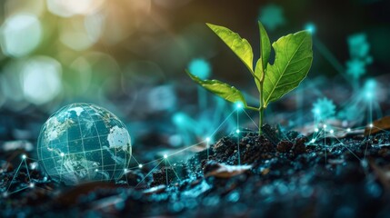 promoting eco-friendly investing through a sustainable banner featuring a globe icon and financial growth symbol for responsible investment