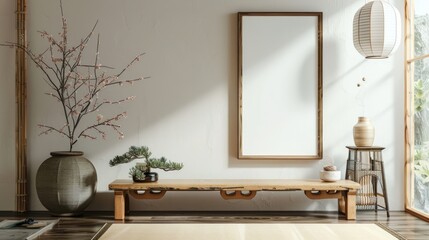 Mockup frame in interior background, japanese style.