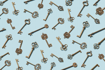 Seamless pattern of old fashioned keys isolated in studio